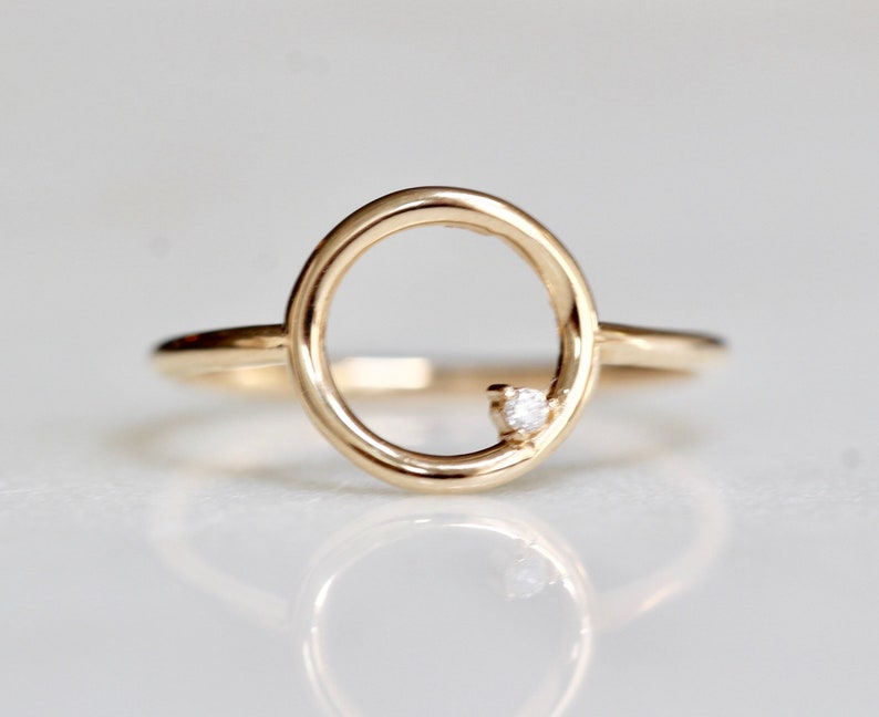 14K Open Circle Ring, Circle Diamond Ring, Modern Circle Ring, Geometric Ring, Round Ring, Loop Ring, Asymmetrical Ring, Solid Gold Ring image 6