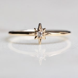 14K Gold Diamond Ring, "North Star" Ring, Astrology Ring, Engagement Ring, Ruby Ring, 10K, Dainty Ring, Star Jewelry, Solid Gold