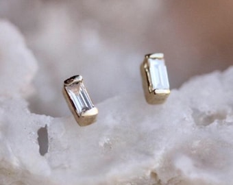 14K Gold Diamond Baguette Studs