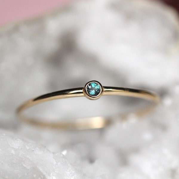 14K Gold Tiny Alexandrite Ring, Green Stone Ring, Purple Stone Ring, Dainty Jewelry, 10K Stacking Ring, June Birthstone, Bezel Setting