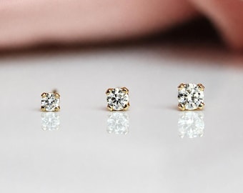 14K Diamond Studs, Lab Made Diamond Earrings, Layering Studs, Everyday Wear, Real Gold, Natural Diamond, Tiny Studs, Post Earrings, 4 Prong