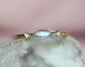 14K Gold Moonstone Diamond "Shimmer" Ring