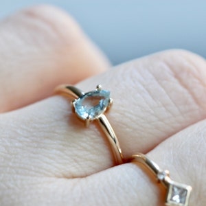 14K Gold Aquamarine Pear Solitaire Ring, Tear Shape Ring, Gemstone Engagement Ring, Light Blue Stone, Aqua Stone, Pear Shape, Drop Shape image 5