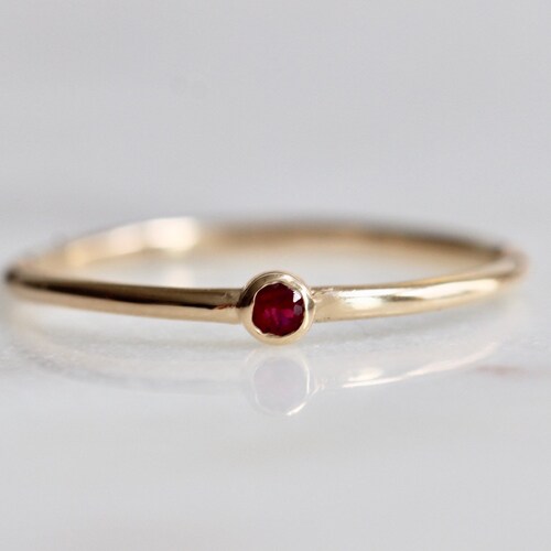 14K Gold Tiny Ruby Ring Red Stone Ring Burgundy Stone Ring | Etsy