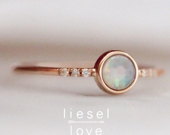 14K Gold Opal Bezel & Pavé Diamond "Dreamy" Ring