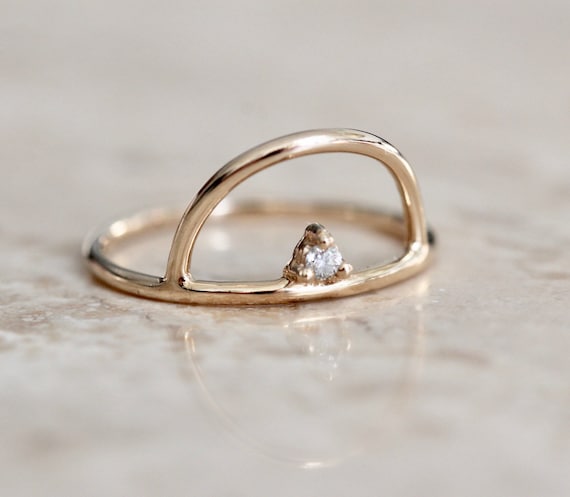 14K Gold Diamond Ring horizon Ring Astrology - Etsy