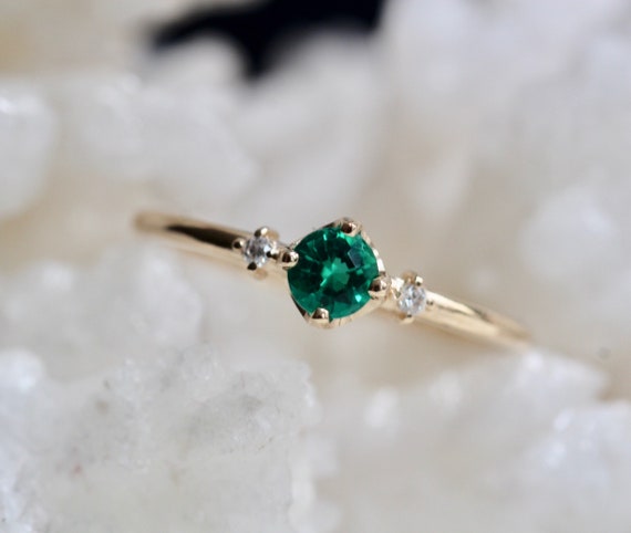 14K Gold Emerald Diamond Ring Emerald Ring Engagement Ring | Etsy UK