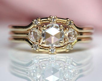 14K Gold Rose Cut Diamond Ring Set