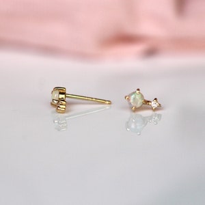 14K Gold Opal Diamond Earrings, Love Drop, Opal Studs, Diamond Earrings, October Birthstone, Two Stone Stud, Australian Opal, Drop Stud image 8