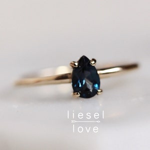 14K Gold London Blue Topaz Ring, "London Calling" Ring, London Blue Topaz Ring, November Birthstone, Pear Solitaire Ring, Prong Ring