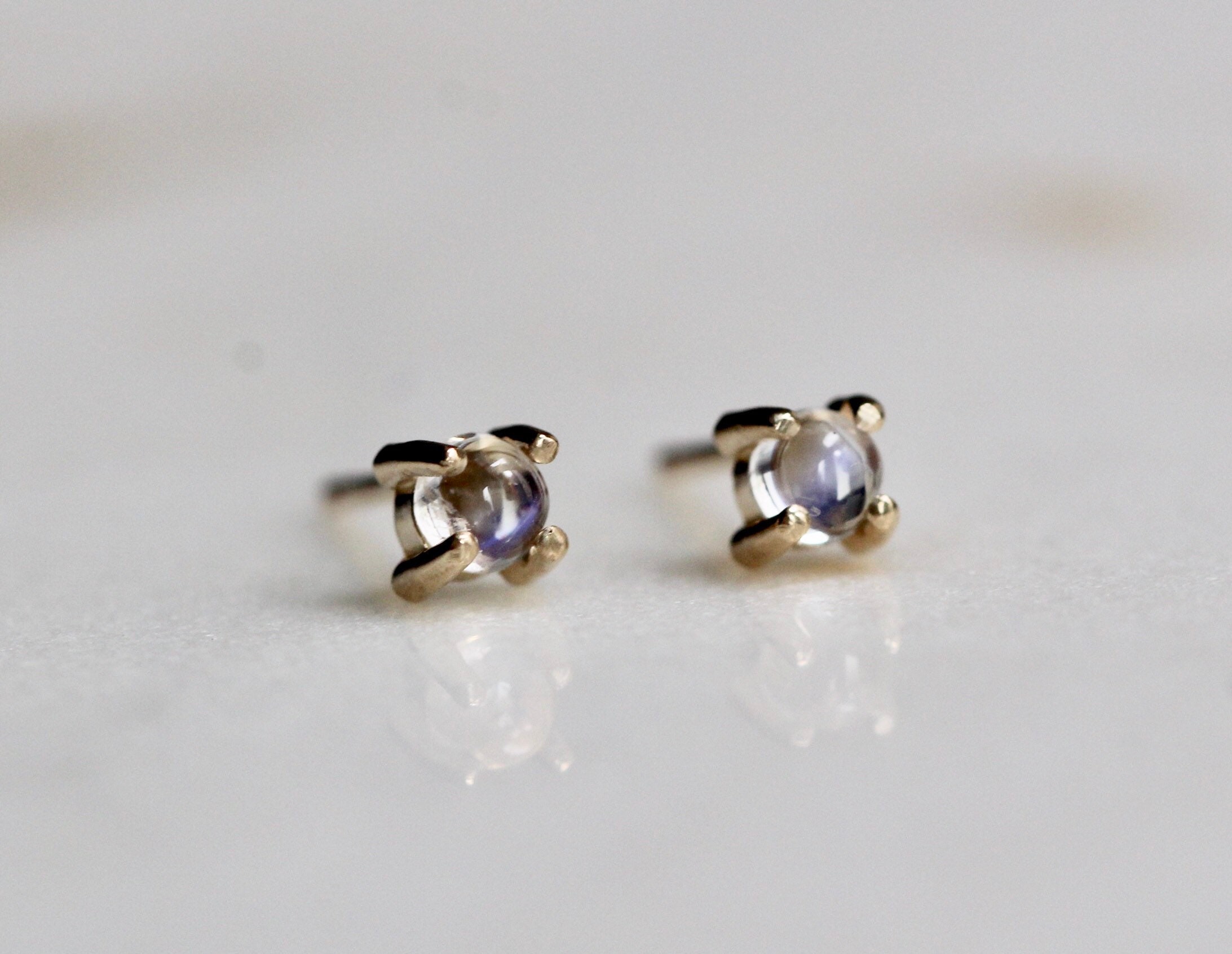 14K Gold Moonstone Studs