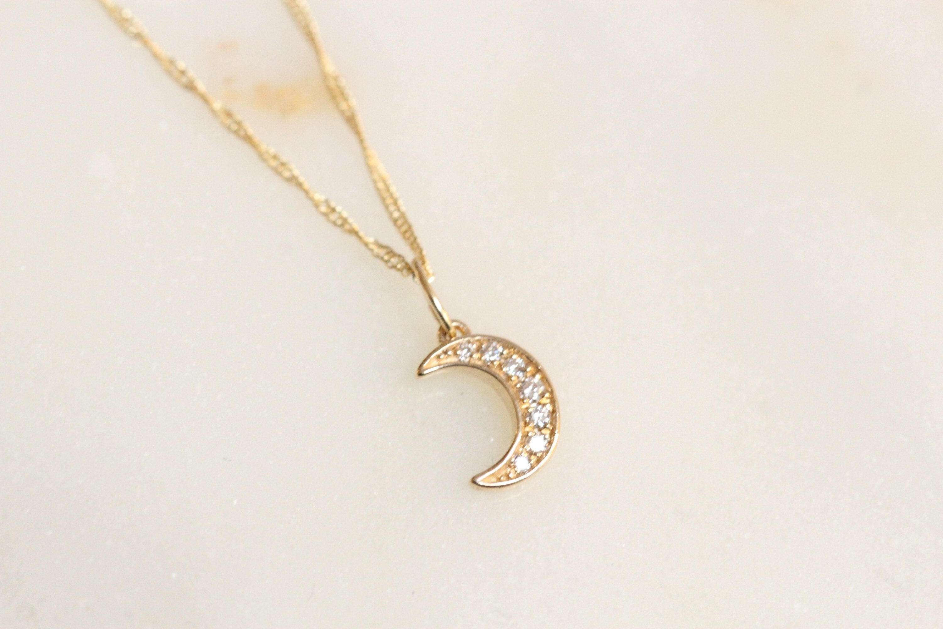 14k gold cheap moon necklace