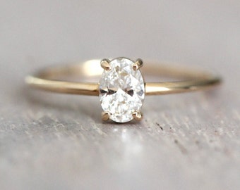 14K Gold Oval Diamond Solitaire Ring