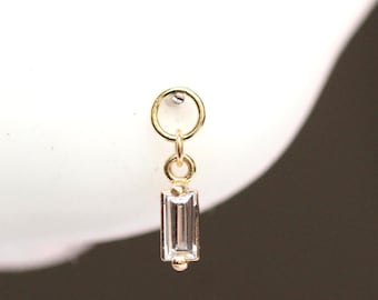 14K Diamond Baguette Earring Charm, Earring Dangle, Huggie Dangle, Stud Charm, Solid Gold, Hoop Charm, Piercing Charm, Earring Add On