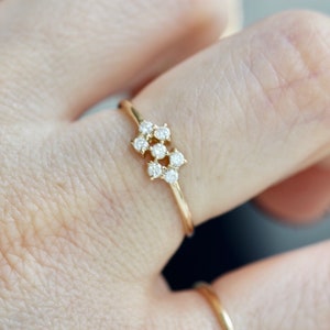 14K Gold Diamond Honeycomb Ring, Muti Diamond Ring, Cluster Ring, Solid Gold Ring, Stacking Ring, Seven Stone Ring, Solid Gold Ring image 3