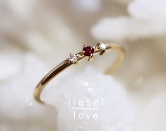 14K Thee stone Ruby Ring, Ruby & Diamond Ring, 10K Ruby Ring, Diamond Ring, Gold Ring, July Birthstone, Red Stone Ring, Three Stone Ring