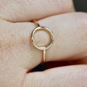 14K Open Circle Ring, Circle Diamond Ring, Modern Circle Ring, Geometric Ring, Round Ring, Loop Ring, Asymmetrical Ring, Solid Gold Ring image 2