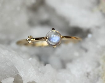 14K Gold Moonstone Diamond Ring, "Sidekick" Ring, Moonstone, Moonstone Ring, Diamond Ring, Asymmetrical Ring, Cabochon Ring, 10K Ring