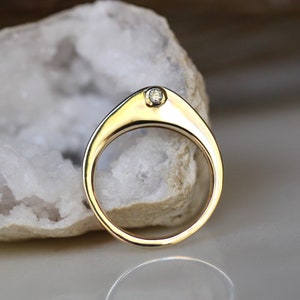 Solid Gold Tear Diamond Ring, 10K or 14K Gold, Pear Shape, Drop Shape, Tear Shape, Double Bezel, Statement Ring, Real Gold, Signet Ring