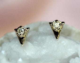 14K Gold Diamond Spike Studs