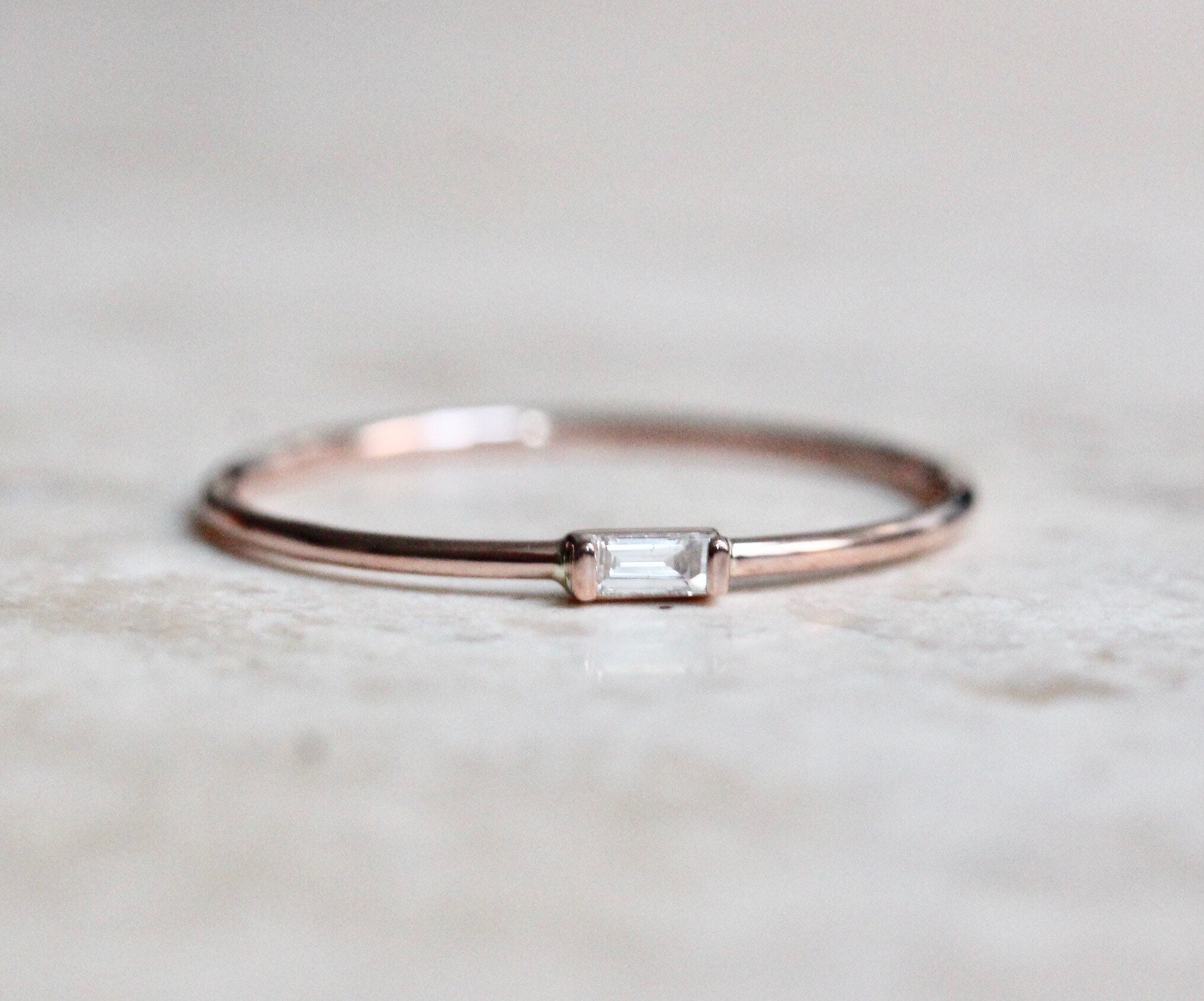14K Gold Tiny Baguette Diamond Ring Diamond Ring Dainty Ring