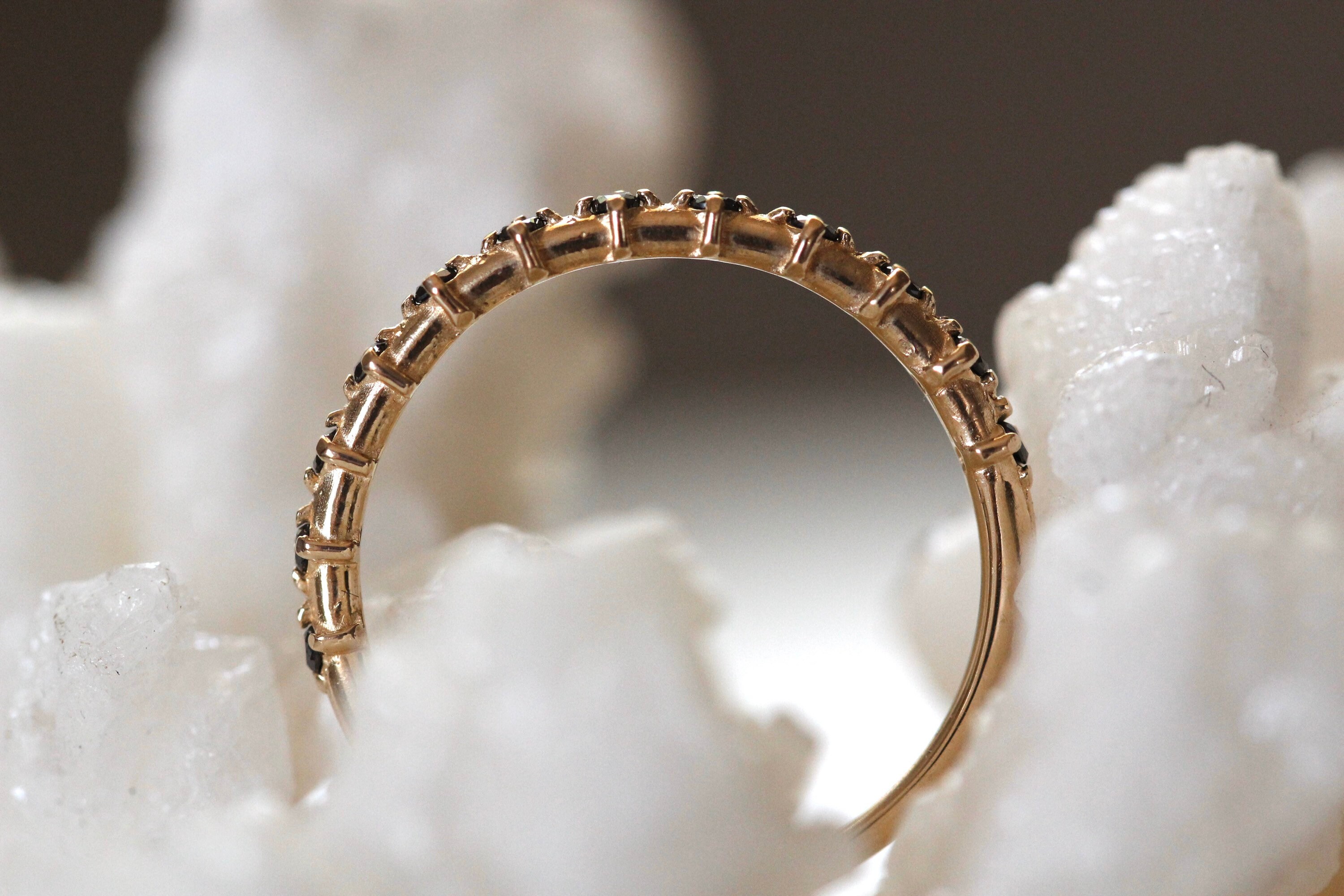 14K Gold Black Diamond Half Eternity Band