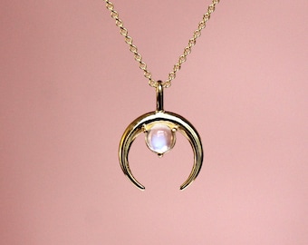 14K Gold Crescent Moon Pendant, Moon Necklace, Moonstone Necklace, 10K Gold, Solid Gold Necklace, Real Gold, Layering Necklace, Half Moon