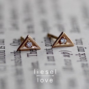 14K Gold Diamond Triangle Studs, Triangle Earrings, Diamond Studs, Diamond Earrings, Gold Studs, Gold Earrings, Solid Gold, Dainty Studs