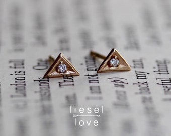 14K Gold Diamond Triangle Studs