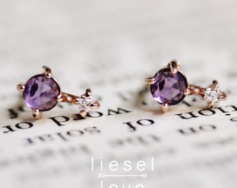 14K Gold Amethyst Diamond "Love Drop" Studs