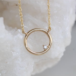 14K Open Circle Diamond Necklace, Round pendant Necklace, Layering Necklace, April Birthstone, Open Pendant, Lightweight, Everyday Wear image 3