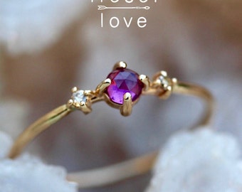 14K Gold Rhodolite Garnet Diamond "Moonlight Drive" Ring