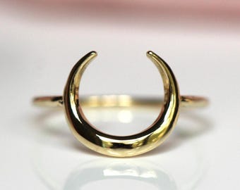 14K Crescent Moon Ring, Statement Ring, 10K Gold, Moon and Star, Celestial Jewelry, Solid Gold Ring, Half Moon, Everday Wear