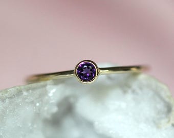 14K Gold Amethyst Bezel Ring, February Birthstone, Purple Stone Ring, Stacking Ring, Solitaire Ring, Gift for Her, 3mm Stone, 10K Gold