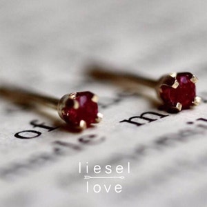 14K Gold Tiny Ruby Studs, Ruby Studs, Ruby Jewelry, Stud Earrings, Solid Gold, Dainty Earrings, Dainty Jewelry, July Birthstone, Red Stone