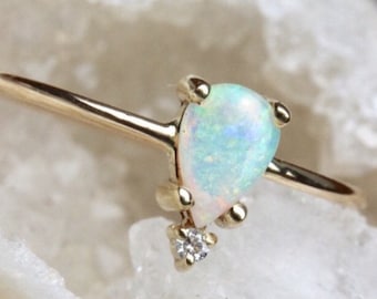 14K Gold Pear Opal Diamond "Unicorn Tears" Ring