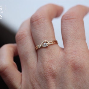 14K Gold Pear Diamond Engagement Ring Set, Perfect Pear Ring Set, Engagement Ring, Dainty Engagement Ring, Diamond Ring, Dainty Ring image 5