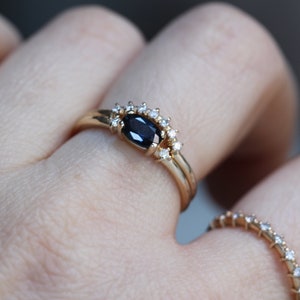 14K Gold Blue Sapphire Diamond Bridal Set, Engagement Ring, Ring Set, Stacking Ring, September Birthstone, Gemstone Engagement, Oval Stone image 7