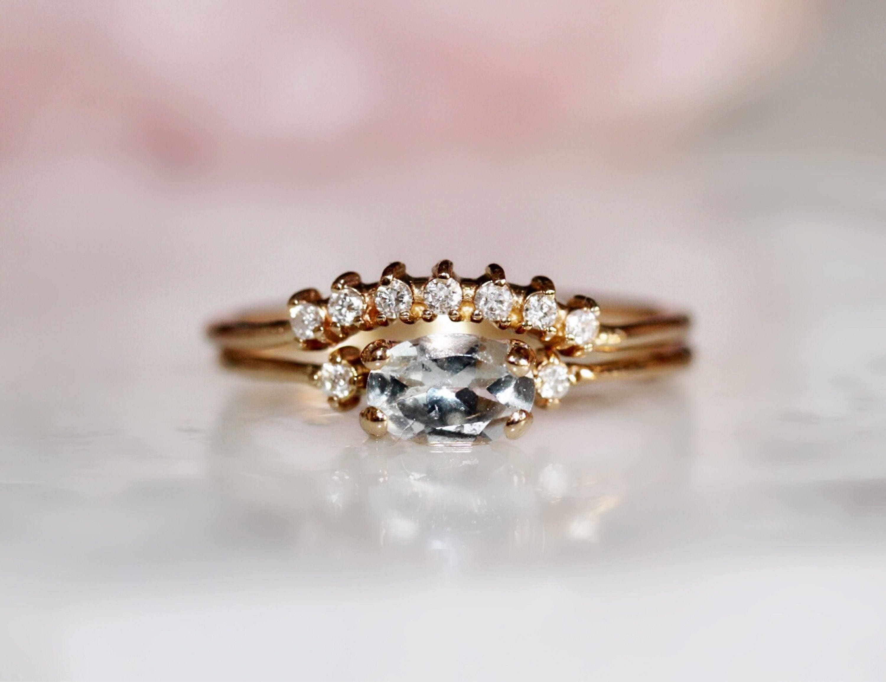 14K Aquamarine & Diamond Crown Bridal Set