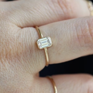 14K Gold Octagon Moissanite Ring, Emerald Cut Bezel, Moissanite Engagement Ring, Solitaire Ring, Diamond Substitute, Step Cut stone image 7