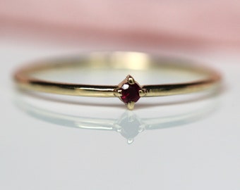 14K Gold Tiny Ruby Ring, Red Stone Ring, Stacking Ring, July Birthstone, Prong Setting, Ruby Jewelry, Red Stone Ring, Solid Gold, Real Gold