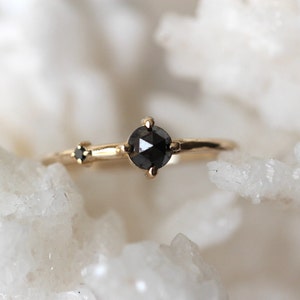 14K Gold Black Diamond Ring, "Sidekick" Ring, Engagement Ring, April Birthstone, Diamond Ring, Asymmetrical Ring, One Side Diamond