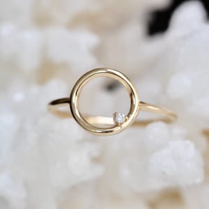 14K Open Circle Ring, Circle Diamond Ring, Modern Circle Ring, Geometric Ring, Round Ring, Loop Ring, Asymmetrical Ring, Solid Gold Ring image 4