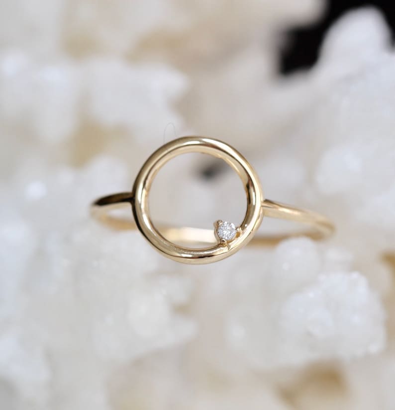 14K Open Circle Ring, Circle Diamond Ring, Modern Circle Ring, Geometric Ring, Round Ring, Loop Ring, Asymmetrical Ring, Solid Gold Ring image 4
