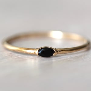 14K Gold Marquise Onyx Ring, "Wink" Ring, Stacking Ring, Black Stone, Double Pointed Shape, 10K Marquise Onyx, Classic Style, Stacker