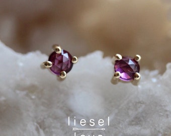 14K Gold Rhodolite Garnet Studs