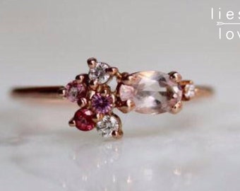 14K Gold Morganite Cluster Ring, "Pretty in Pink" Ring, Cluster Ring, Morganite Ring, Pink Ring, Pink Sapphire, Pink Topaz, Engagement Ring