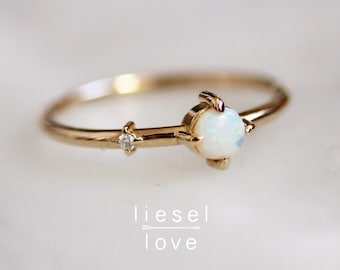 14K Gold Opal Diamond "Sidekick" Ring