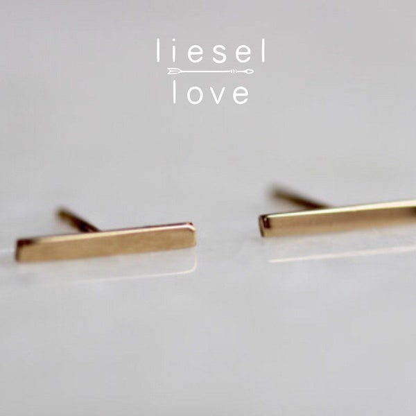 Solid 10K Gold Long Bar Studs, Gold Studs, Line Studs, Staple Earring, Real Gold, Minimal Jewelry, Simple Studs, Dainty Jewelry, Solid Gold