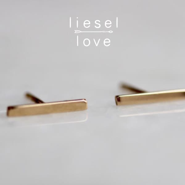 Solid 10K Gold Long Bar Studs, Gold Studs, Line Studs, Staple Earring, Real Gold, Minimal Jewelry, Simple Studs, Dainty Jewelry, Solid Gold
